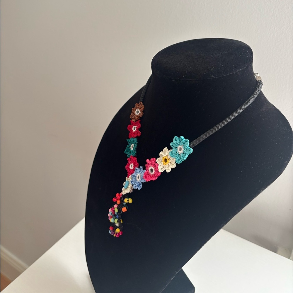 Colorful Crochet Flower Tassel Necklace - Picture 5 of 7